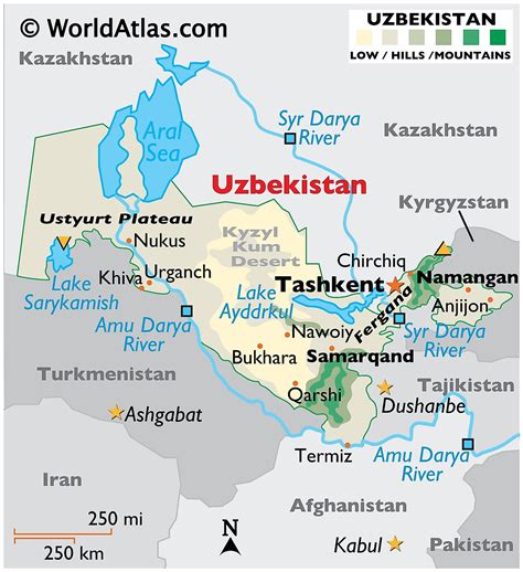 map of uzbekistan and near countries